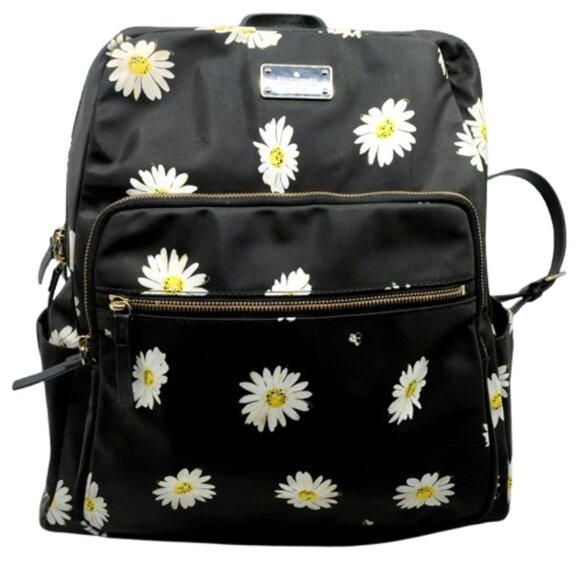 KATE SPADE~Clark Court Marin' Nylon Backpack~LARGE BLACK & DAISY PRINT BAG - Picture 1 of 7
